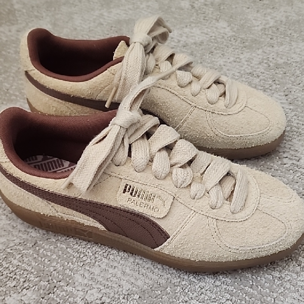 Puma Palermo Beige and Dark Brown Sneakers
